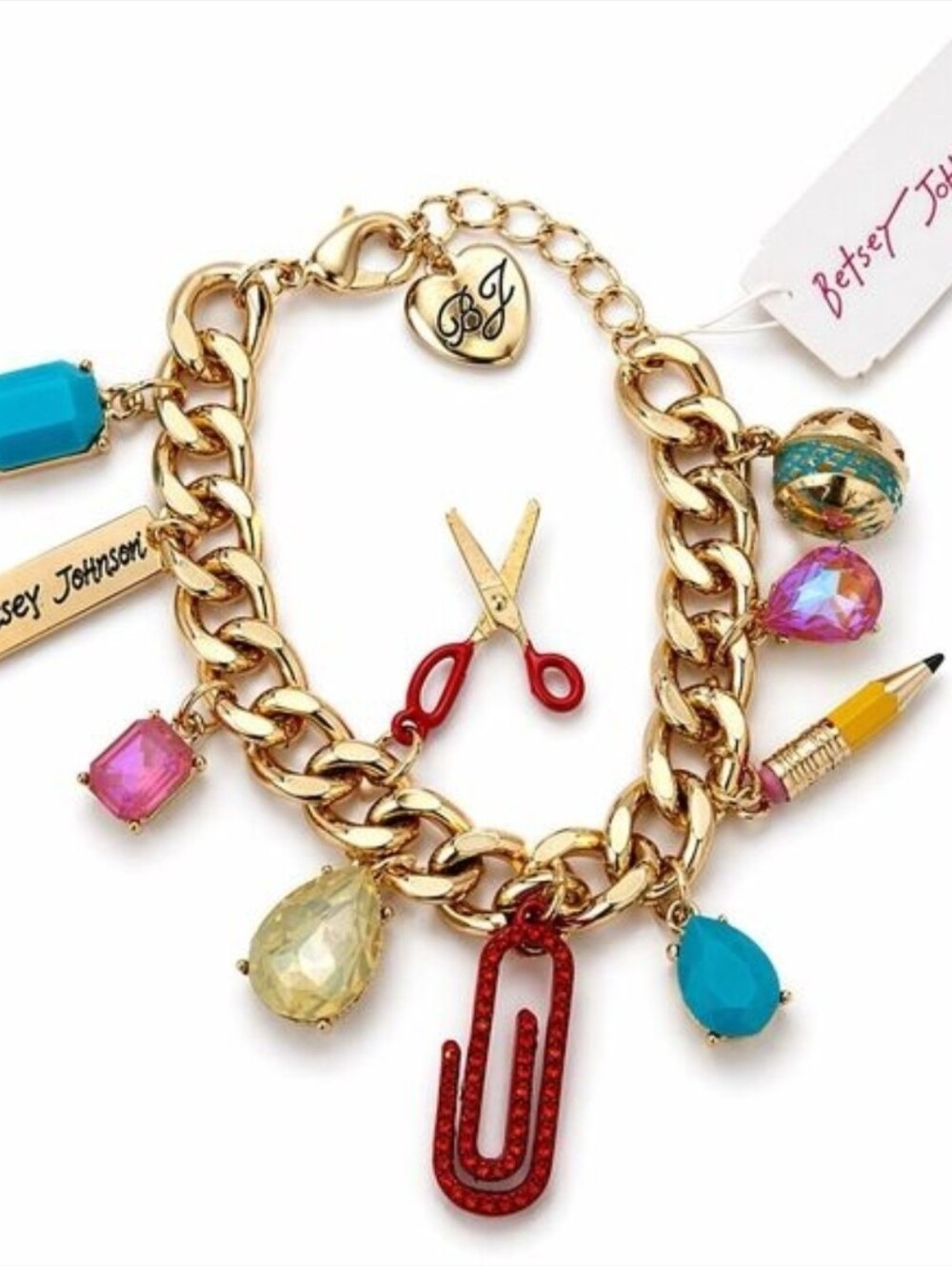 💛▪️Betsey Johnson ▪️Charm School Charm Bracelet Crystal Accents